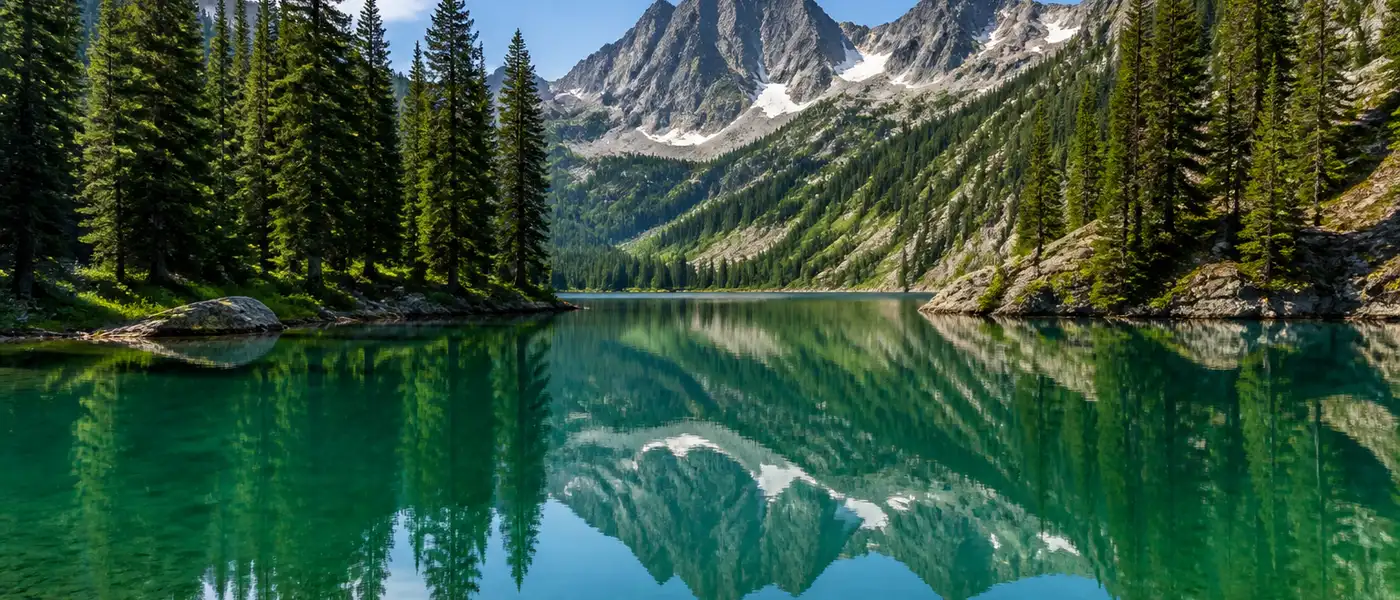 Scenic mountain lake with water and trees