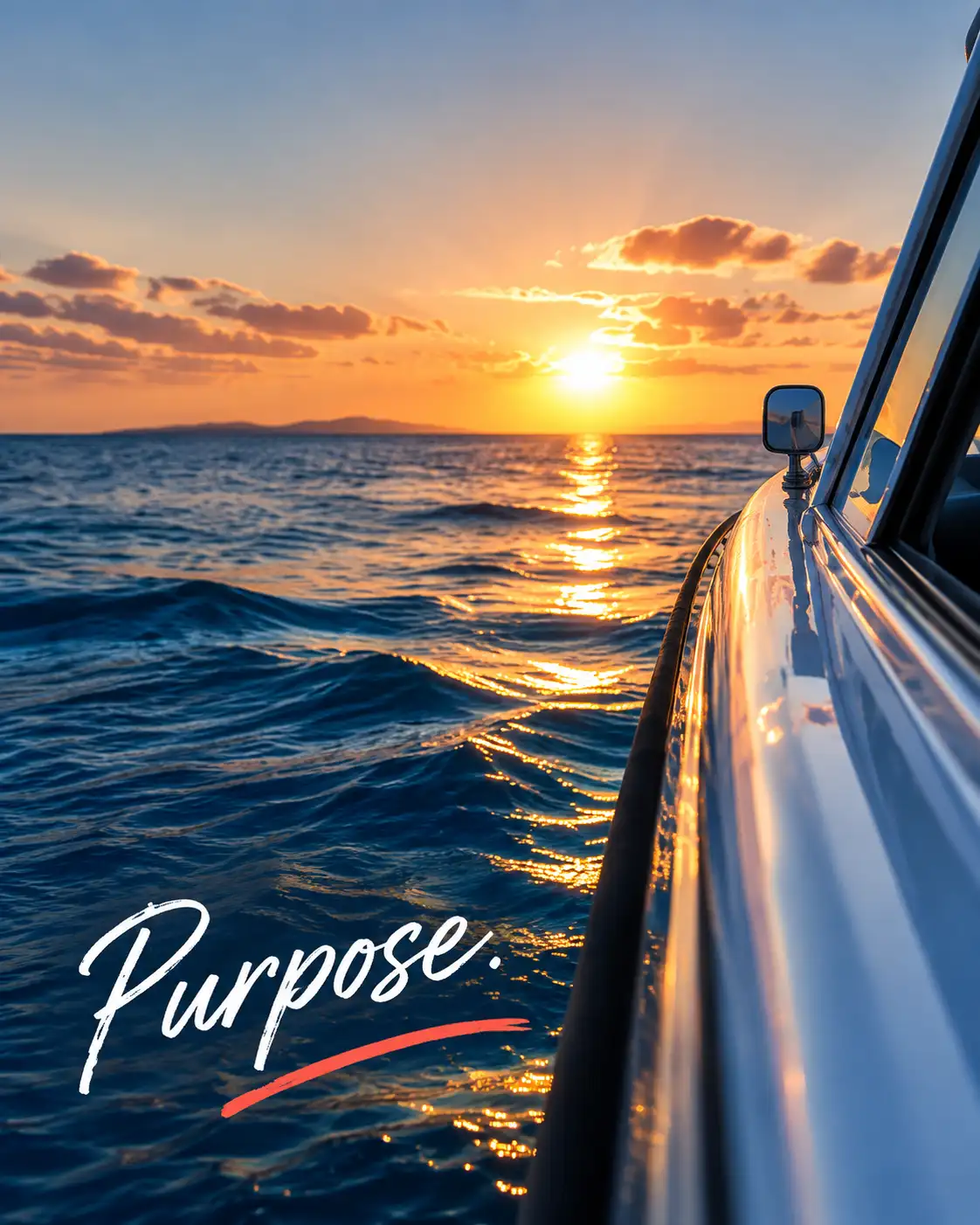 A boat on the water with the sun setting in the background.